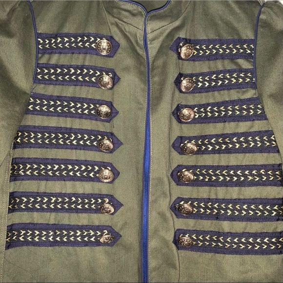 ZARA ARMY GREEN, BLUE & GOLD MILITARY JACKET FULLY LINED BUTTON DETAIL SMALL NWT - Picture 6 of 9